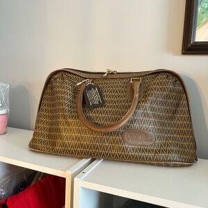 Vintage Mario Valentino Tan Geometric Boston Travel Bag